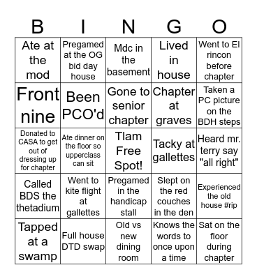 Theta Bingo Card