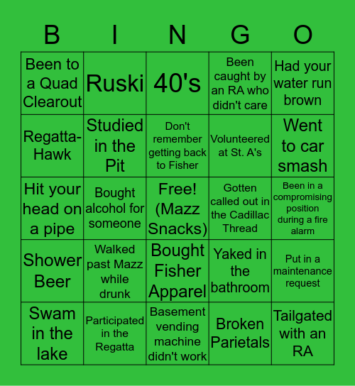 Fisher Bingo Card