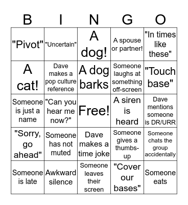 OUR Meeting Bingo Card