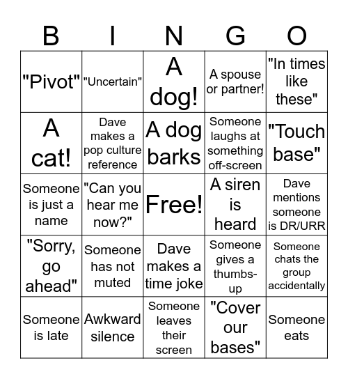 OUR Meeting Bingo Card