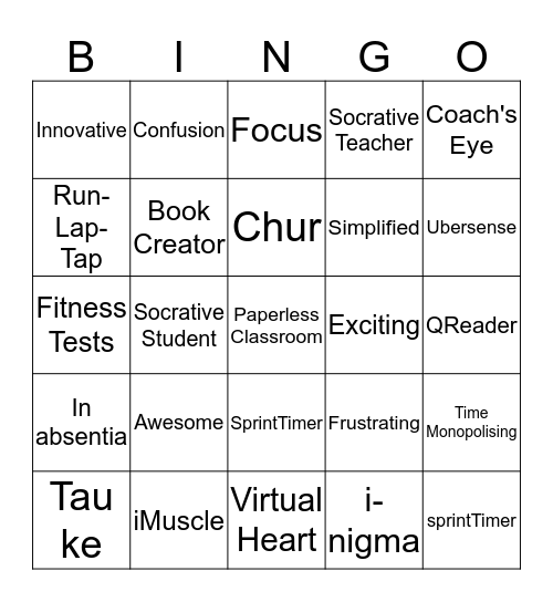One word responses to iPads Bingo Card