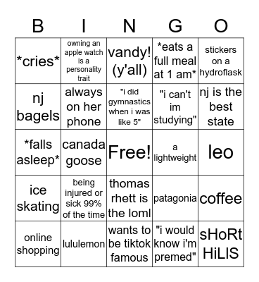 Katherine Bingo Card