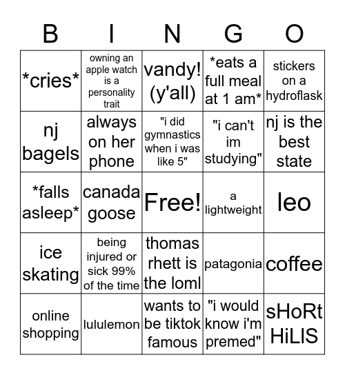 Katherine Bingo Card