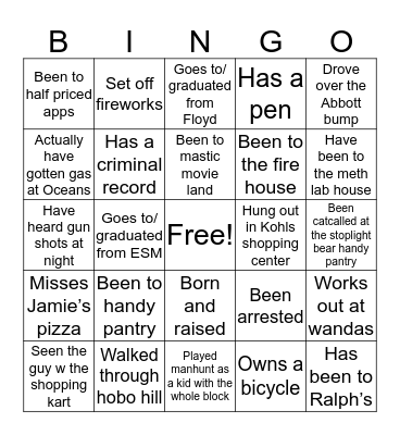 Mastic Bingo Card