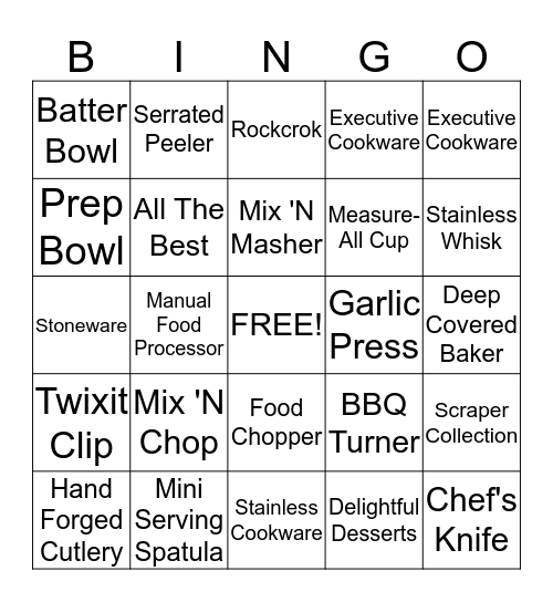 Pampered Chef Bingo Card