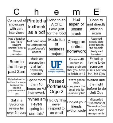 ChemE Bingo Card