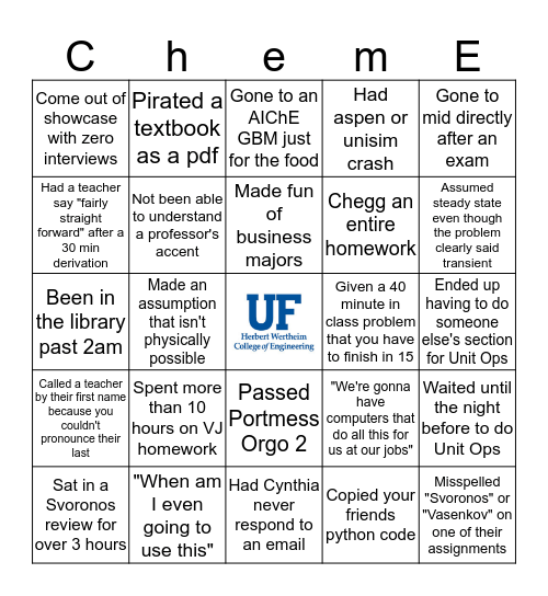 ChemE Bingo Card