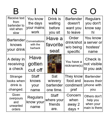 Are you a bar regular Bingo Card