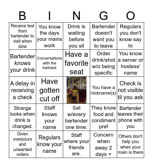 Are you a bar regular Bingo Card