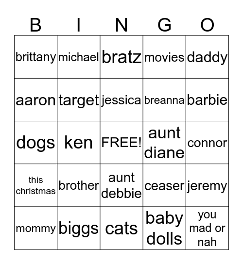 Our Bingo Card :) Bingo Card