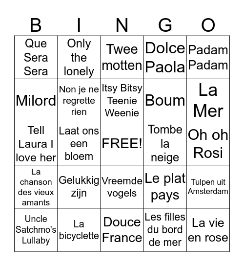 Muziekbingo 1 Bingo Card