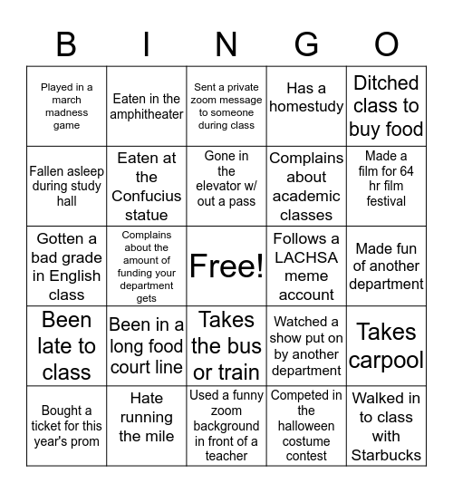 LACHSA Bingo Card