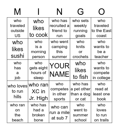 Find a Teammate: Bingo Card