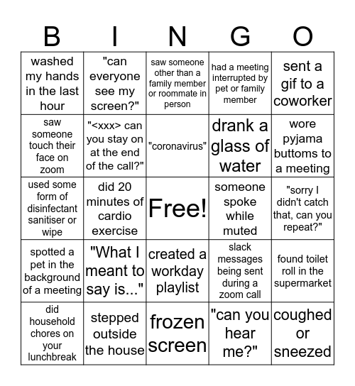 Coronavirus Office Bingo Card