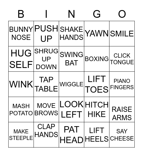 MOVE YOUR BODY Bingo Card
