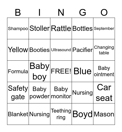 Brittanie's Baby shower Bingo Card