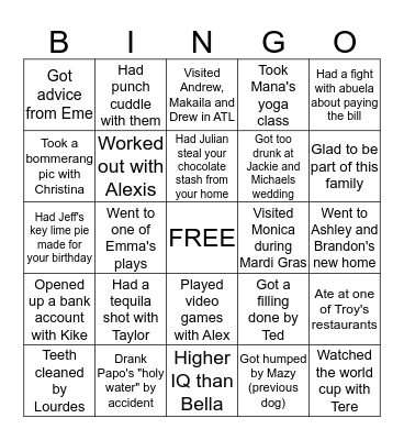 Pujol Bingo Card