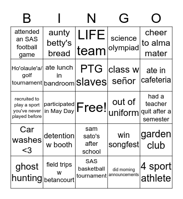 SAS BINGO HAHA Bingo Card
