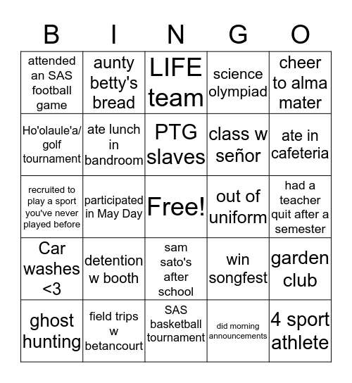 SAS BINGO HAHA Bingo Card