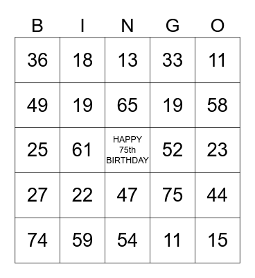 KAREN'S 75th BIRTHDAY Bingo Card