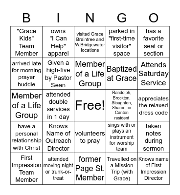Grace Church Bingo Card
