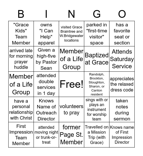 Grace Church Bingo Card