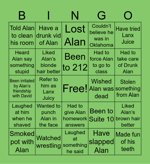 Alan Bingo Card