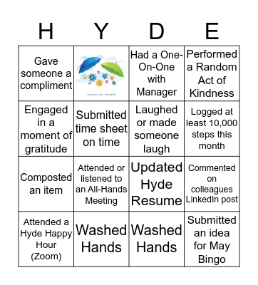 Hyde Pride April Bingo Card