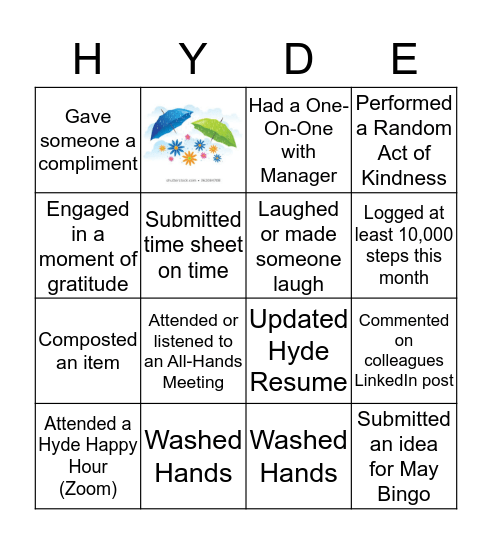 Hyde Pride April Bingo Card