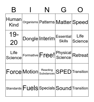 Physical Science Bingo Card