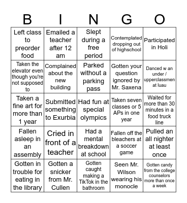 Durham Academy Bingo Card
