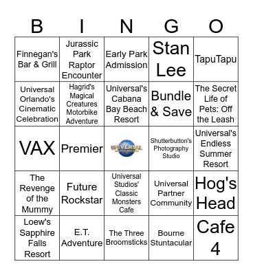 Universal Parks and Resorts Trivia Bingo Card