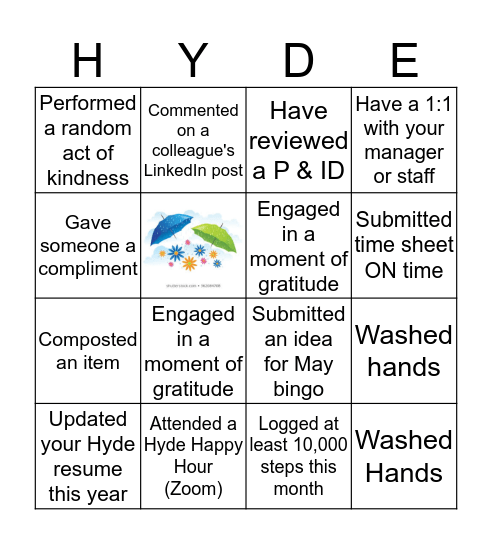 Hyde Pride April Bingo Card