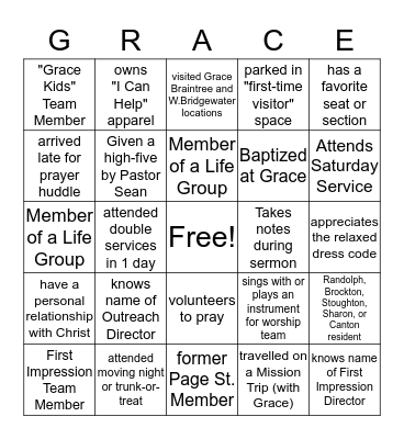 BINGO - Grace Church - BINGO Card