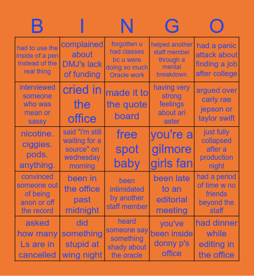 THE ORACLE / COLLEGE NEWSPAPER Bingo Card