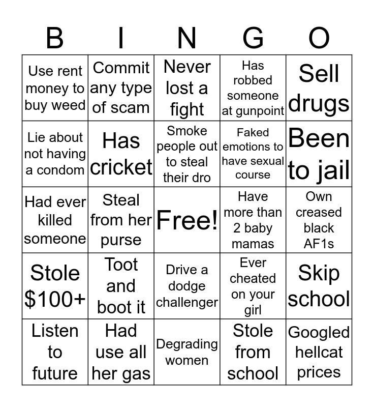 Toxic Bingo😈 Bingo Card