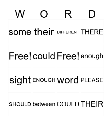 Sight Word Bingo Card
