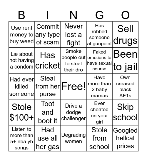 Toxic Bingo😈 Bingo Card