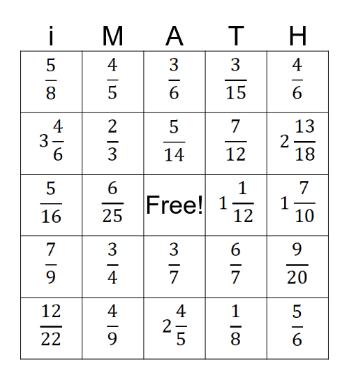 Fractions Bingo Card