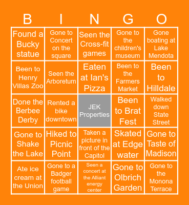 Madison Bingo Card