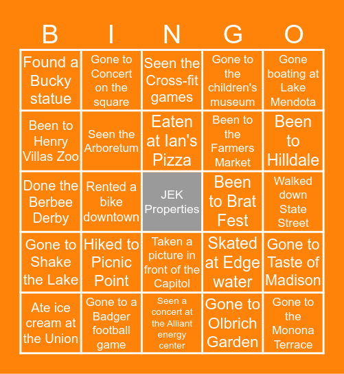 Madison Bingo Card