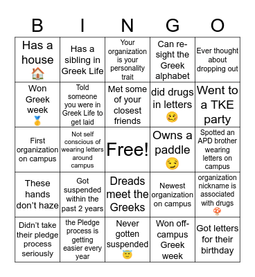 Marist Greek Life Bingo Card