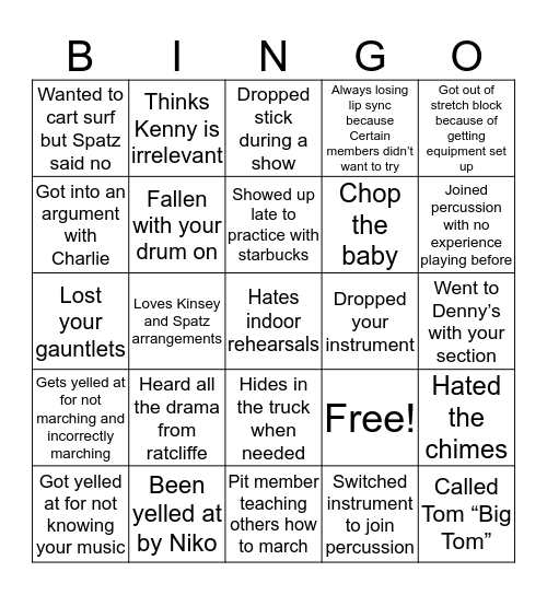 Mainland percussion Bingo Card