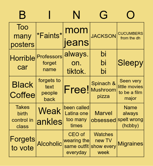 Kolbie Bingo Card