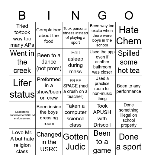 Stuart Bingo Card