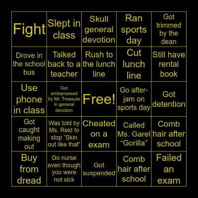 York Castle High School Bingo Card