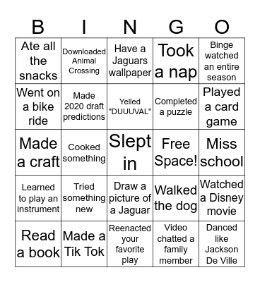 Jacksonville Jaguars Bingo Card
