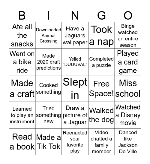 Jacksonville Jaguars Bingo Card