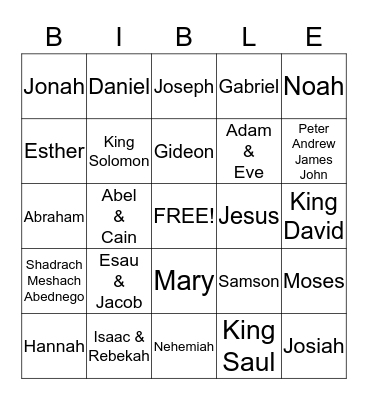 Famous People of the Bible Bingo Card