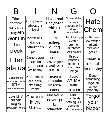 Stuart Bingo Card